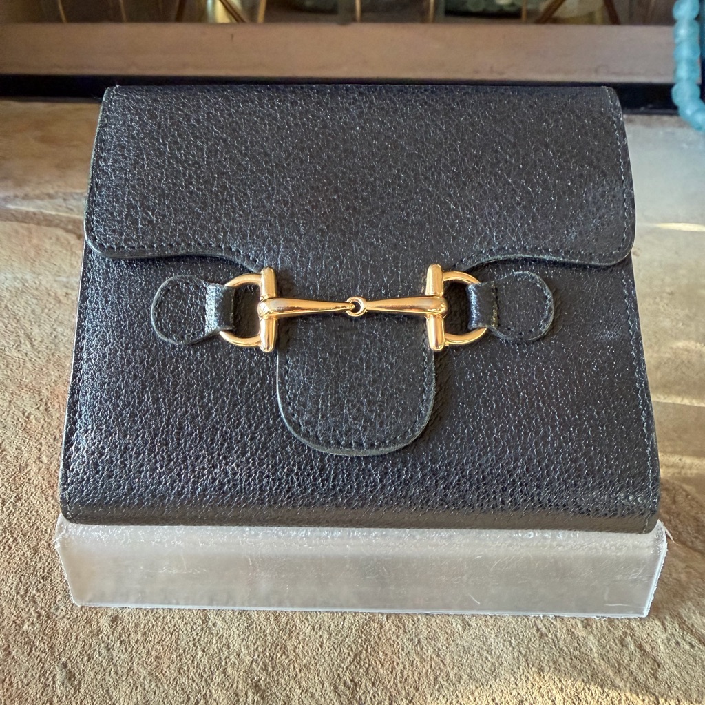 Gucci Textured Black Leather Wallet With Gold Accents
